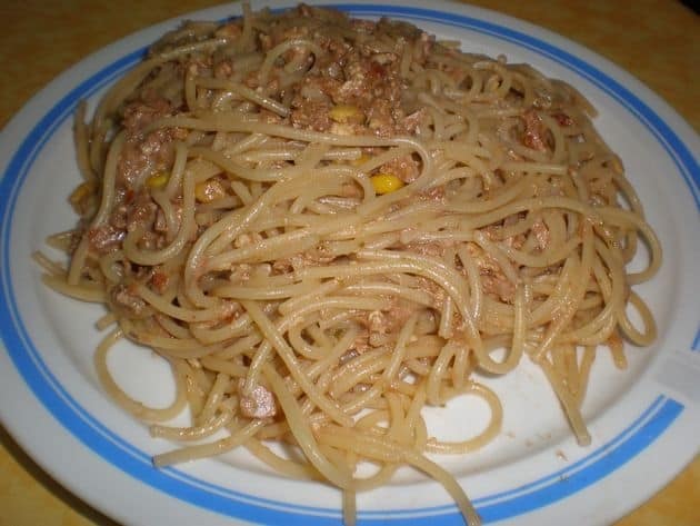 Espaguetis en salsa de paté de oca