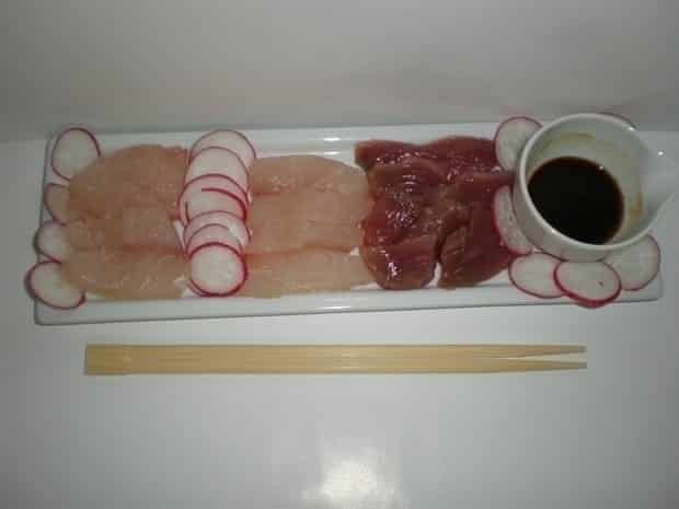Sashimi de sama y atún