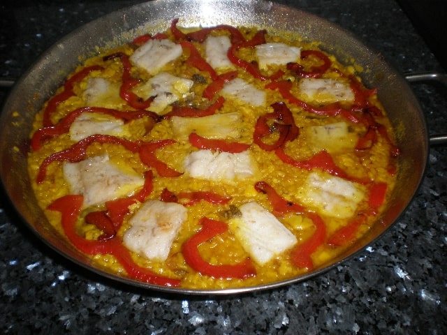 Arroz con bacalao y pimiento rojo
