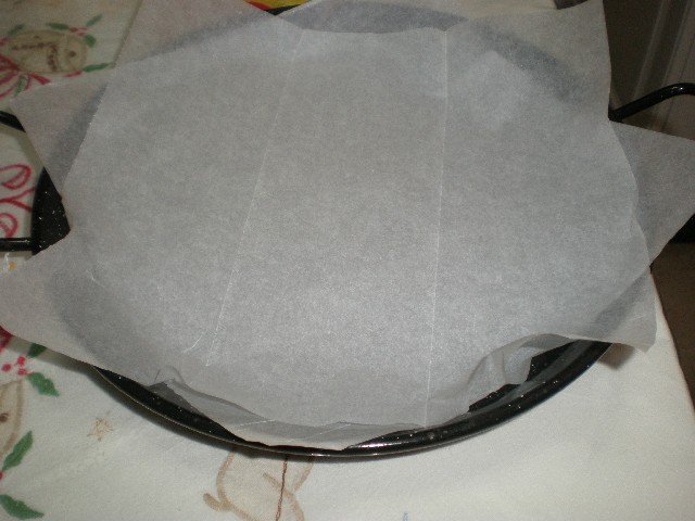 Recipiente cubierto de papel de hornear