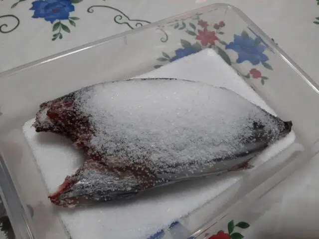 Cubrir el atún con la sal